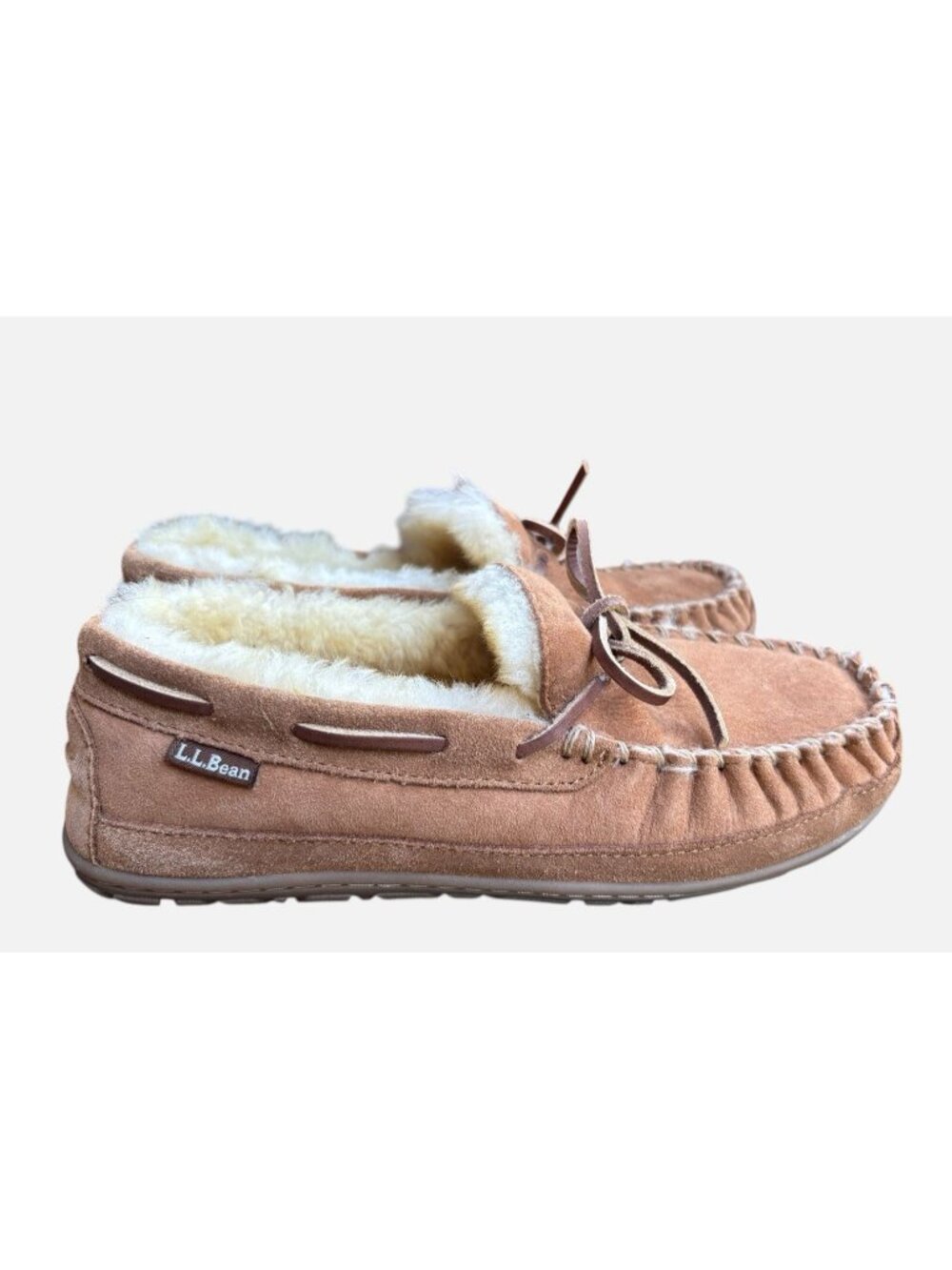 L.L.Bean Slippers Womens 9 M Wicked Good Camp Moccasins Shearling Suede Winter